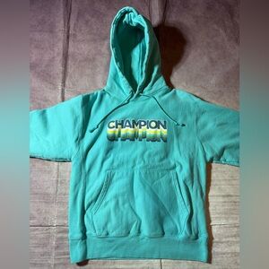 Champion Reverse Weave Womens Medium Teal Pullover Hoodie Heavyweight Sweatshirt